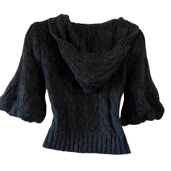 Guess Size XS Gray Hooded Cardigan Sweater Y2K Crop Waist - Picture 3 of 11